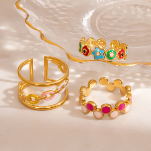 Fashion <b>Rings</b> Stainless Steel 18K Gold Color <b>Open</b> Design Flower Round Geometric Shape Women's Gift Jewelry - Product Image 2