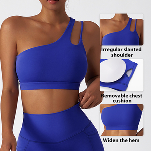 2024 nouvelles Oblique unique épaule beauté dos haute Stretch sensation nue soutien-gorge de sport pour les femmes course Fitness Yoga soutien-gorge - Product Image 1