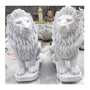 Tallado a mano de piedra de granito de lujo par de escultura de León para exhibición al aire libre - Product Image 1