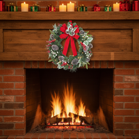 24 Zoll PVC Traditioneller DIY Künstlicher Weihnachtskranz für Außentür Feiertagsdekoration Rote Schleife Beeren Tannenzapfen Wanddekoration