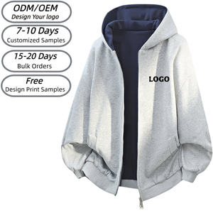 Sweat-shirt à capuche unisexe personnalisé avec logo imprimé, fermeture éclair, coupe oversize, en molleton bouclette uni, style streetwear décontracté, pour l'automne, ODM OEM TKAN9001 - Product Image 1
