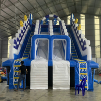 Toboggan aquatique gonflable Thuy Linh Easy Setup pour parcs d'attractions, bleu et blanc, avec aire de jeux, en PVC, garantie 12 mois