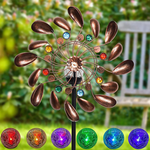 Moderne Große Eisen-Windmühle für den Garten, Magisches Metall-Blumen-Windspiel, Kinetisches Wind-Kunstwerk, Windspinner - Product Image 5