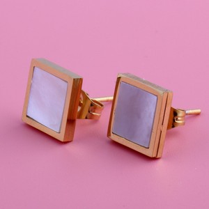 <b>Stud</b> <b>Earrings</b> Square Rose Gold Shell Inlay Geometric Design Fashion Jewelry - Product Image 3
