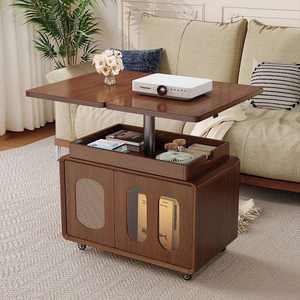 <span class=keywords><strong>Table</strong></span> basse <span class=keywords><strong>pliante</strong></span> en bois moderne et réglable avec roulettes - <span class=keywords><strong>Table</strong></span> d'appoint mobile idéale pour les petits appartements et les salons - Product Image 2