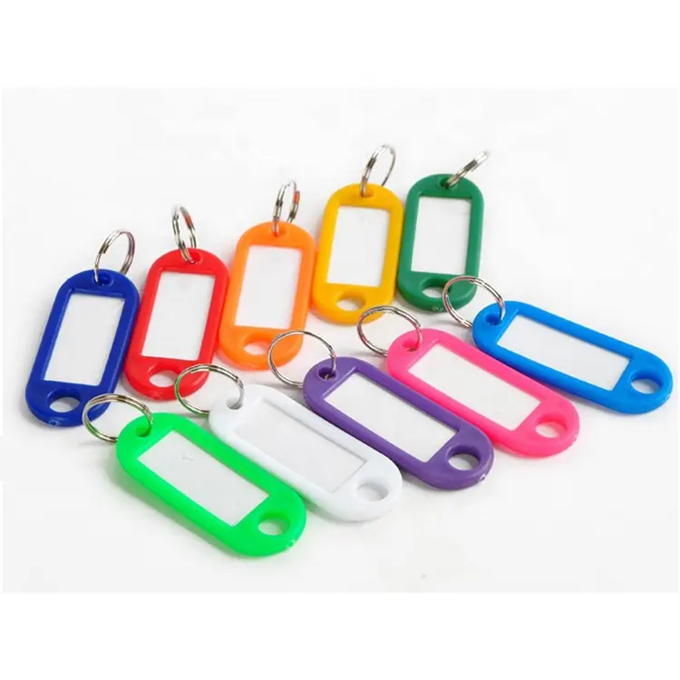 100pcs Multi-colors Plastic Keychain Tags Eco-friendly OPP Bag Key Holder Light Keychain with Removable Card Label Key Tags PVC