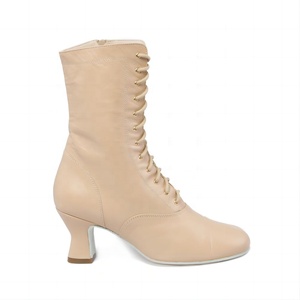 EKV580 <span class=keywords><strong>Beige</strong></span> cuero mujer moda baile botas punta cerrada Salsa salón Latino Cha señora niñas zapatos tamaño - Product Image 1