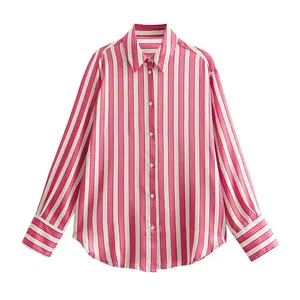 TAOP&ZA shirt women's spring and summer new 2024 long-sleeved temperament striped satin texture top 7969030