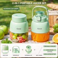 Mini-mixeur portable électrique 2-en-1 USB, rechargeable, étanche, nettoyage en un clic, chargement USB, faible bruit