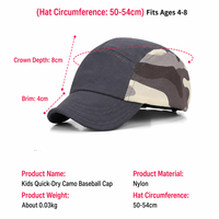 Casquette de baseball imperméable en nylon pour enfants avec visière incurvée, couleur camouflage, pour garçons et filles, été, plage, sports de plein air, voyage