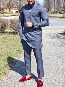 Vêtements africains simples pour hommes, tenue <span class=keywords><strong>2022</strong></span>, costume de gentleman de haute qualité, <span class=keywords><strong>chemise</strong></span> et pantalon, ensemble cargo 2 pièces pour hommes, Dashiki - Product Image 5