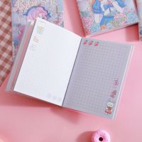 Carnet à couverture PVC 64K, 92mm*126mm, 80GSM, 76 feuilles, motif grille fille anime rose, mini format de poche, 384 pièces/carton, vente en gros