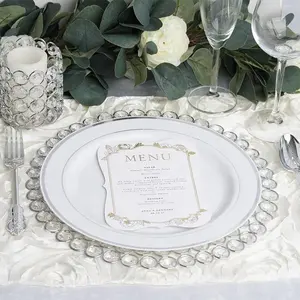 Wholesale High Quality Wedding Elegant Charger Plates Unique Wired Beaded Rim Crystal Mirrored Charger Plate