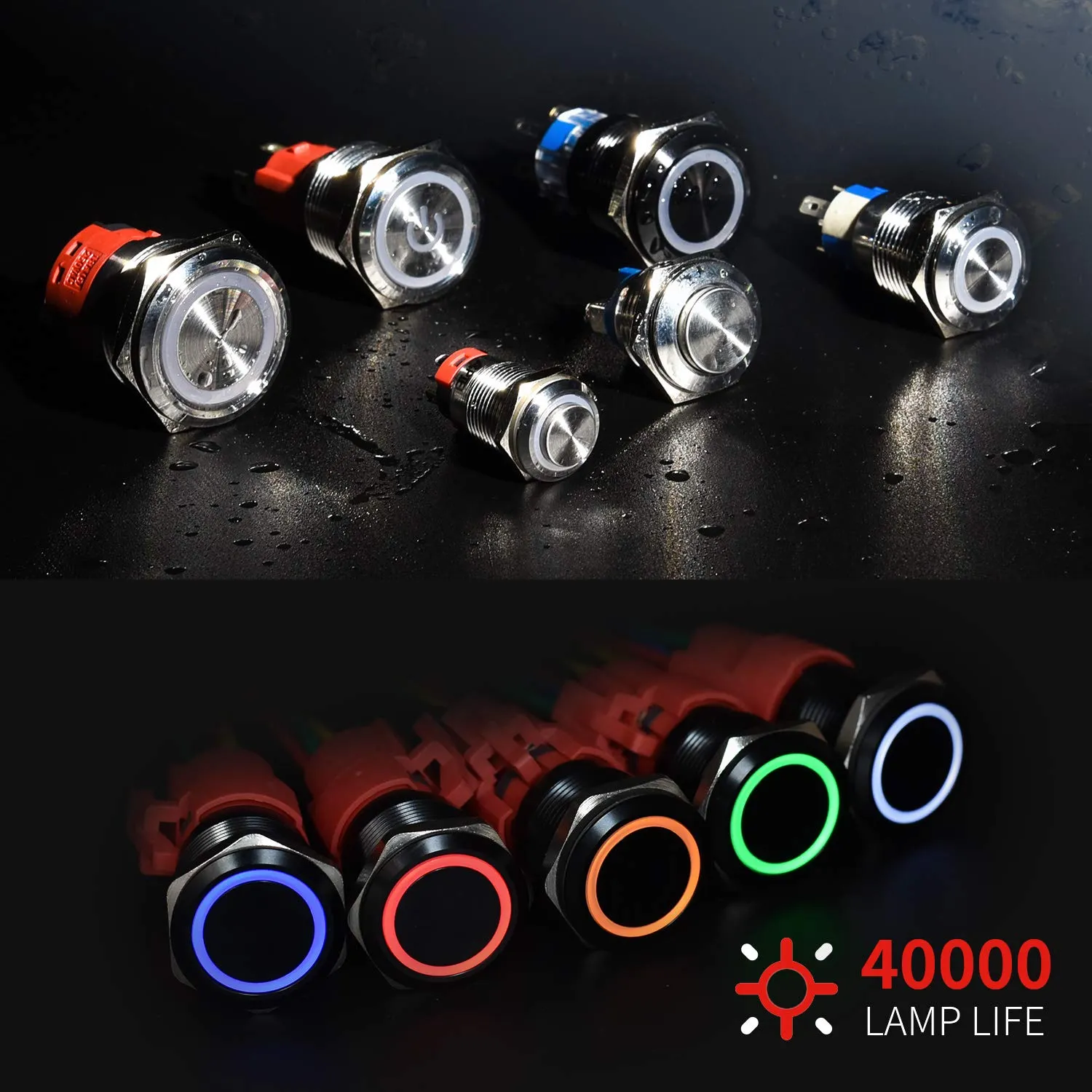 12V LED Angel Eye Head Saklar Logam Tahan Air 40Mm Sementara DPST 16Mm 19Mm 22Mm 25Mm 30Mm Tombol Tekan