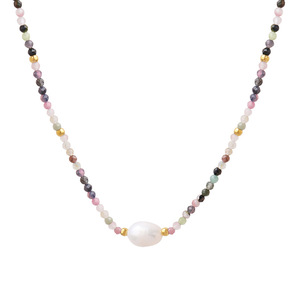 Gran oferta de <span class=keywords><strong>verano</strong></span>, collar de cadena de cuentas de acero resistente al agua con piedra de turmalina de perlas de agua dulce para boda o fiesta, regalo perfecto - Product Image 1
