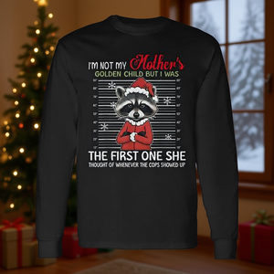 T-shirt à manches longues Raccoon Christmas, design amusant pour les fêtes, col rond noir - Product Image 3