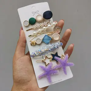 2022 Katrina Fashion simple geometric women girls bobby pins hair clips acrylic color pearl hair clip