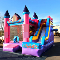 Château gonflable commercial combiné avec toboggan sec et humide en PVC, avec souffleur