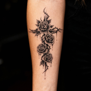 Tatuaje Semipermanente de Rosa y Cruz de Elegancia Vintage, Resistente al Agua, Dura 2 Semanas, Tatuaje Herbal Realista para Brazo y Cuerpo - Product Image 3