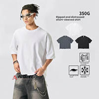 T-shirt à manches courtes pour homme DX8827, vintage, pur coton, lavage à l'eau lourde, coupe à la main, 350 g