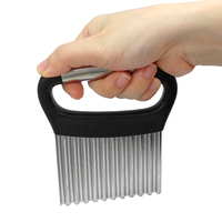 Outil de découpe pour frites gaufrettes, couteau à légumes et fruits frais, lame de hachage ergonomique renforcée avec manche en bois, gadgets de cuisine