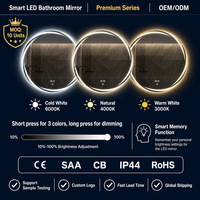 Miroir de salle de bain LED intelligent sans cuivre de 5 mm, rond, rétroéclairé, anti-buée, avec capteur tactile, étanche IP44, pour hôtel (vente en gros)