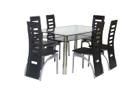 Ensemble de table de salle à manger moderne pour la maison et l'hôtel avec plateau en verre trempé et chaises en cuir colorées, meubles de cuisine