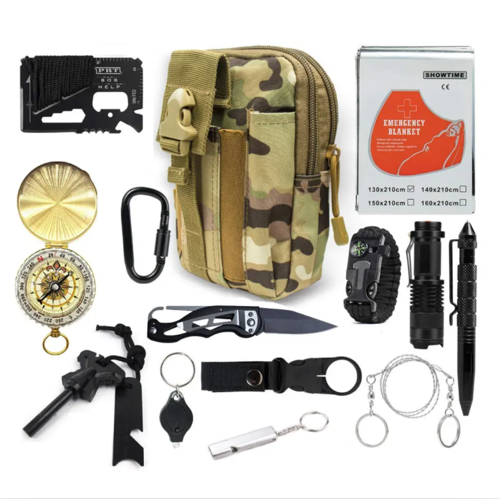 SOS Adventure-Kit de primeros auxilios de emergencia, equipo multifunción para acampar, ir de caza al aire libre, senderismo, regalos, equipo de supervivencia