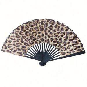 Customized Logo Bamboo Folding Hand Fan Traditional Leopard Print Angel Painted Using Sublimation 23cm Wedding Decoration - Product Image 1
