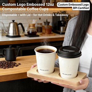 Bicchieri da Caff<span class=keywords><strong>è</strong></span> Usa e Getta da 12oz con Logo Personalizzato in Rilievo e Coperchio per Bevande Calde, T<span class=keywords><strong>è</strong></span> al Latte da Asporto - Product Image 6