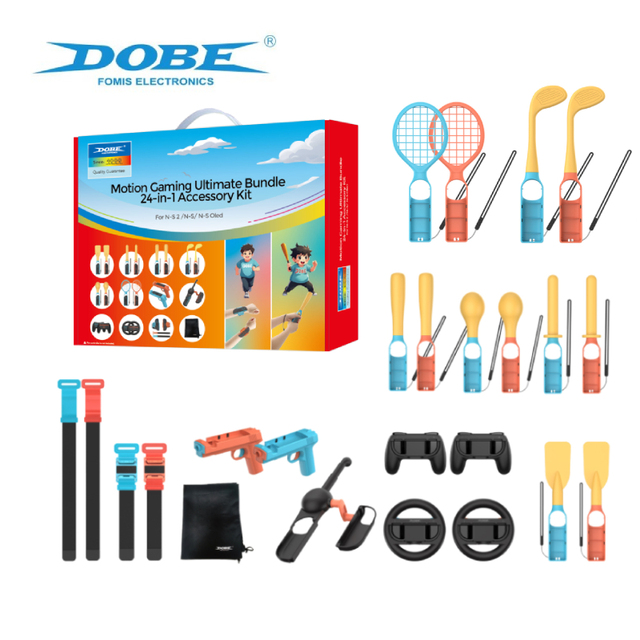 DOBE Switch Sports Accessories Kit 24 IN1 Motion Gaming Ultimate Bundle Game Racing Wheel Grips for Nintendo Switch2 Accessory