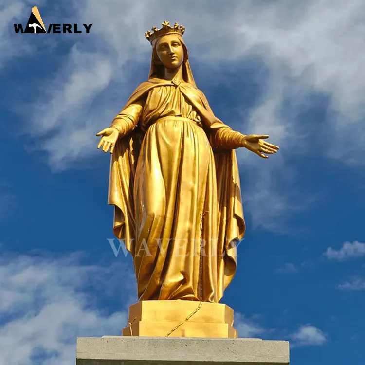 Großhandel große Outdoor-Statue De La Vierge Marie Kupfer Messing Bronze Lebensgröße Heilige Mutter Jungfrau Maria Statue Skulptur