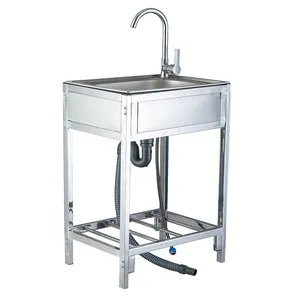 Free Standing Stainless Steel Sink, Large Single Hole Commercial Restaurant Sink, Outdoor Sink