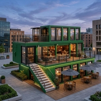 Maison conteneur verte à 3 étages, café-bar-restaurant-bureau-entrepôt modulaire, structure en acier, couleur personnalisée