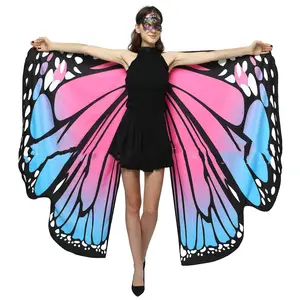 Costumes d'Halloween Ailes de papillon pour femmes et adultes Impression recto-verso Ailes de fée Cape de fête Habillage de fête de carnaval