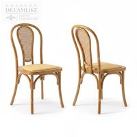 Chaise de mariage moderne en PP imitation bois avec dossier en cannage et assise tressée pour la location d'événements – Fournisseur direct d'usine pour commandes en gros