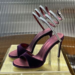 Sandales à talons hauts en cuir pour femmes, ornées de cristaux de luxe, à fines brides enveloppantes et bout ouvert - Product Image 6