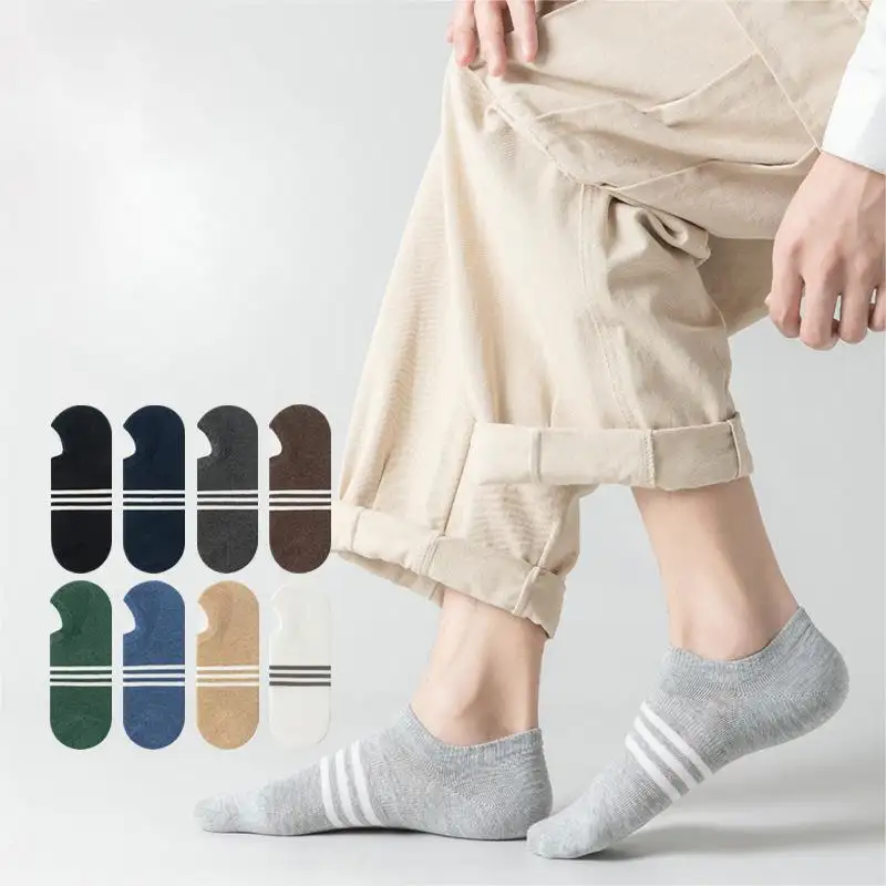 Men Cotton Sweat Absorbing Striated Low Cut Socks Anti Slip No Show Socks Invisible Hidden Liner Non Slip Low Cut Cotton Socks