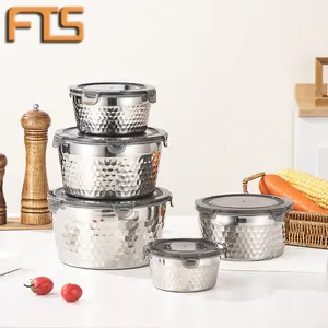 FTS Crisper inox套装可定制金属304不锈钢制造商可堆叠圆形冰箱食品容器