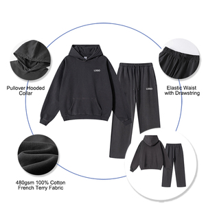 Tute <span class=keywords><strong>in</strong></span> felpa pesante 480gsm 100% cotone French Terry <span class=keywords><strong>con</strong></span> felpe <span class=keywords><strong>con</strong></span> cappuccio e <span class=keywords><strong>pantaloni</strong></span> della <span class=keywords><strong>tuta</strong></span> a gamba dritta, completi <span class=keywords><strong>in</strong></span> maglia - Product Image 2