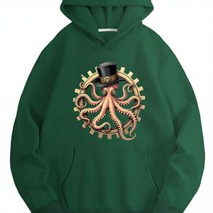 Sweat-shirts décontractés à capuche pour femmes en tricot 100% polyester, imprimés par transfert thermique, inspirés du style steampunk, motif pieuvre - Product Image 1