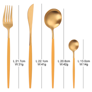 4-Piece Portuguese PVD lớp phủ matt đánh bóng thép không gỉ thiết lập dao kéo màu xử lý Vàng <span class=keywords><strong>Flatware</strong></span> với hộp quà tặng - Product Image 6