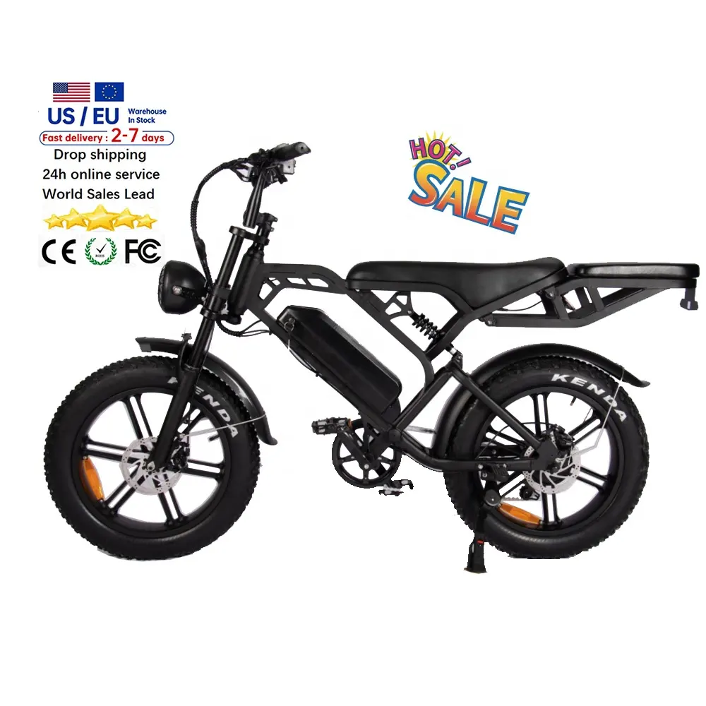 Elektrische Fatbike V20 Pro 2 Seat E-Bike Velo Motorfiets E Bike 250W Fat Band Ebike Elektrische Cycli Voor Mannen