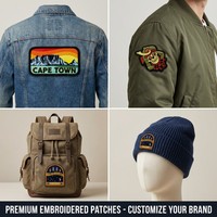 Écussons brodés personnalisés écologiques tissés haute densité thermocollants, vente en gros, faible MOQ pour vêtements, chapeaux, sweats à capuche, vestes 5,5 cm