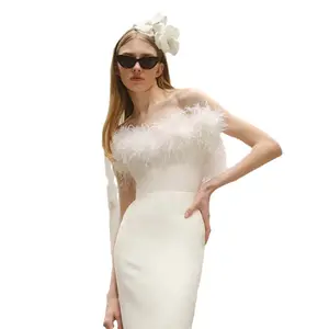 2024 Fashion Women Ostrich Feathers Maxi Dresses Strapless Feather Party Dress Sleeveless Sexy Bodycon Party Dress