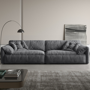 أريكة أذن الفيل بتصميم إيطالي بسيط، أريكة فاخرة لغرفة معيشة العائلة، أثاث بطراز كريمي، تصميم صف مستقيم من القماش التقني - Product Image 3