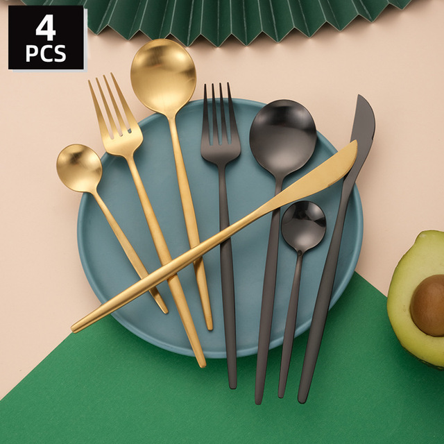 Luxury Portuguese Cutlery Stainless Steel Flatware Set Cultipol Gold Spoon Fork Knife Matte Polish Plated Silverware Parties