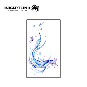 Tatouage temporaire en aquarelle, baleine, autocollant, vague bleue de la mer, papillon, art corporel pour femmes, vente en gros, tatouage factice imperméable, en vrac - Product Image 2