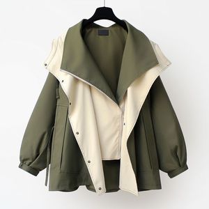 Gabardina Larga Informal y Transpirable para Mujer, con Capucha, Diseño de Bloques de Color, Exterior de Algodón, Corte Holgado - Product Image 1