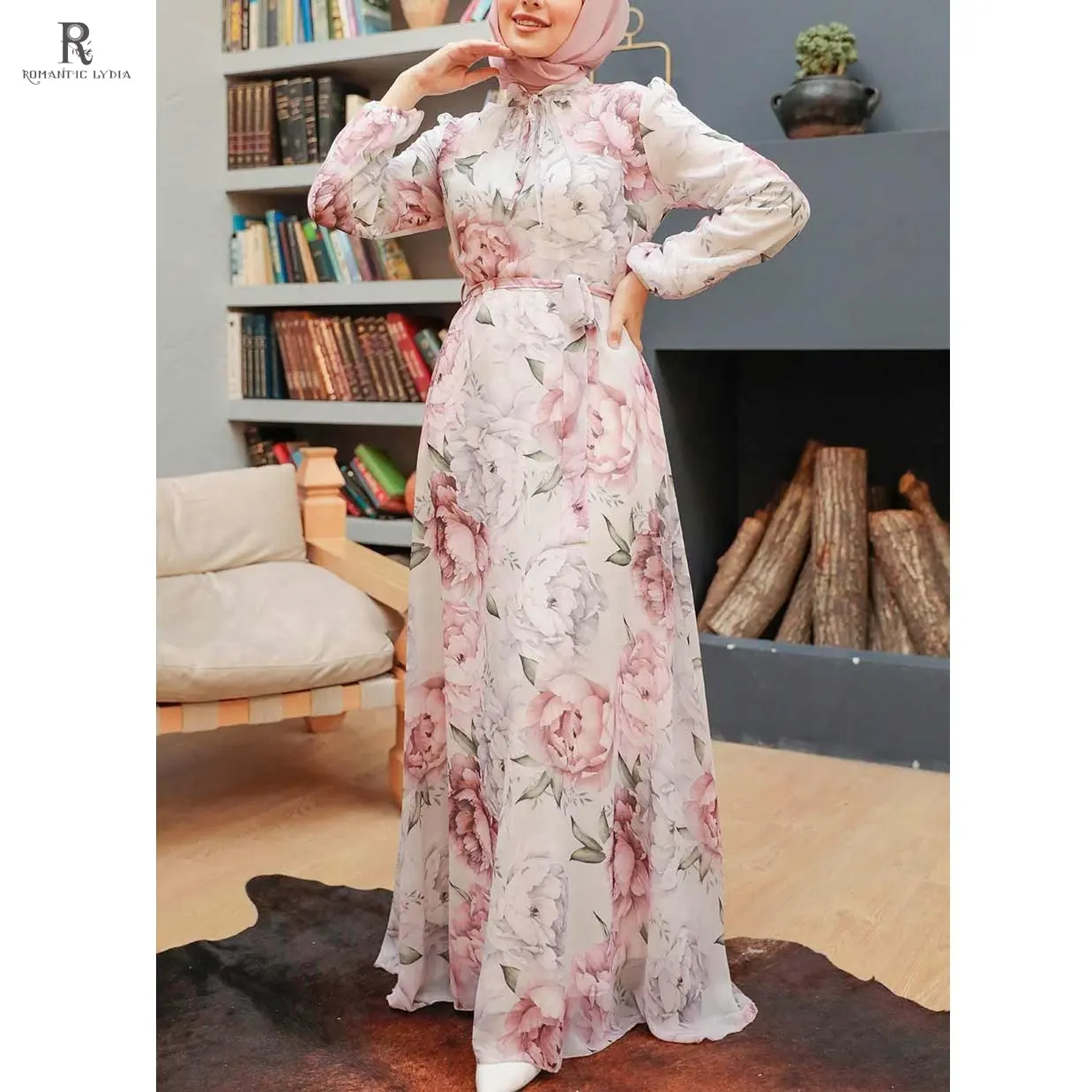 Custom High Quality Islamic Muslim Modest Chiffon Printed Long Maxi Dresses robe musulman